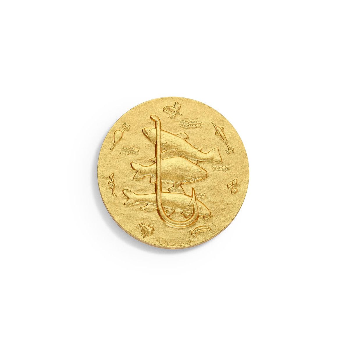 médaille pêche en bronze doré