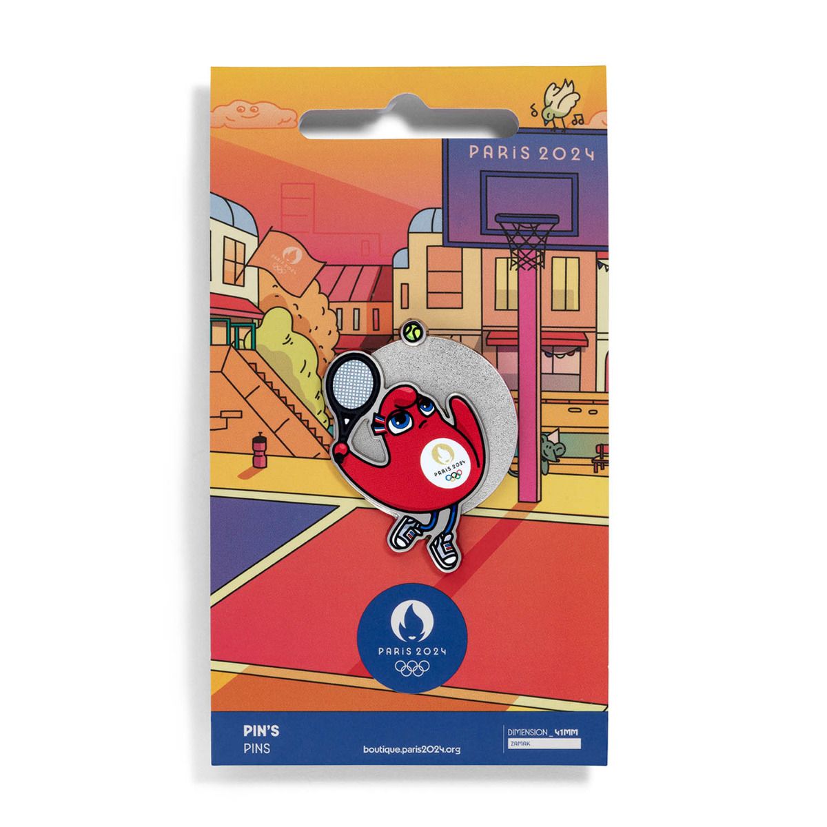 Pin's JO 2024 - Mascotte Sport Tennis en Zamack face