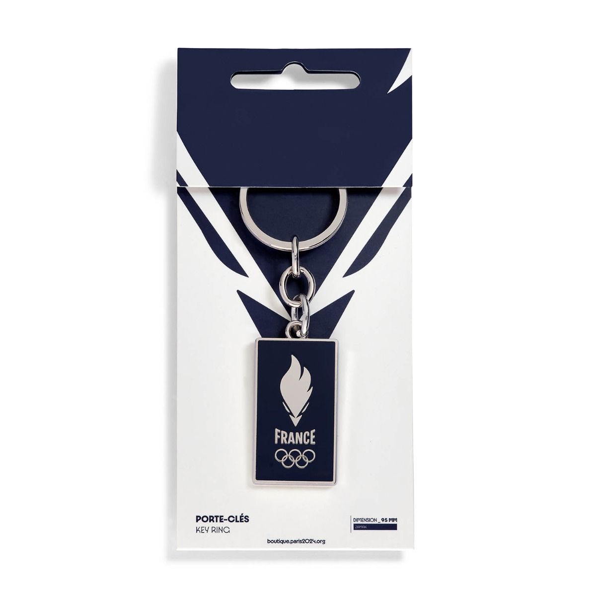 Porte-clés JO 2024 - Coq rectangle bleu marine en Zamack face